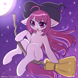 Size: 3000x3000 | Tagged: safe, artist:monstrum, derpibooru import, pony, auction, auction open, broom, commission, cute, flying, flying broomstick, halloween, hat, holiday, moon, solo, witch, witch hat, ych sketch, your character here