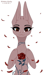 Size: 881x1530 | Tagged: safe, artist:elektra-gertly, derpibooru import, pony, base, bust, eyelashes, female, flower, mare, rose, simple background, smiling, transparent background