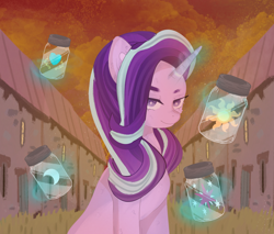 Size: 3400x2900 | Tagged: safe, artist:kittenwfody, derpibooru import, starlight glimmer, pony, unicorn, bad end, bust, confident, female, glowing, glowing horn, high res, horn, jar, levitation, lidded eyes, looking at you, magic, mare, our town, outdoors, princess cadance's cutie mark, princess celestia's cutie mark, princess luna's cutie mark, s5 starlight, sitting, solo, telekinesis, three quarter view, twilight sparkle's cutie mark, xk-class end-of-the-world scenario
