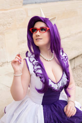 Size: 1024x1536 | Tagged: safe, artist:angelangelyss, derpibooru import, rarity, human, breasts, cleavage, clothes, cosplay, costume, glasses, irl, irl human, jewelry, necklace, pearl necklace, photo, rarity's glasses, solo