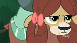 Size: 1249x703 | Tagged: safe, derpibooru import, screencap, yona, yak, non-compete clause, bow, female, hair bow, monkey swings, solo, unamused, yona is not amused