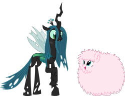 Size: 2622x2004 | Tagged: safe, artist:viperbrony454, derpibooru import, queen chrysalis, oc, oc:fluffle puff, changeling, changeling queen, earth pony, pony, duo, female, high res, simple background, transparent background, vector