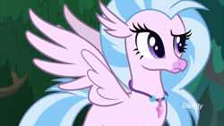 Size: 1246x703 | Tagged: safe, derpibooru import, screencap, silverstream, classical hippogriff, hippogriff, non-compete clause, female, jewelry, necklace, raised eyebrow, solo, spread wings, wings