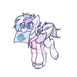 Size: 2000x2000 | Tagged: safe, artist:greenmaneheart, derpibooru import, oc, oc only, oc:finch stardust, pegasus, pony, clothes, colored pupils, colored wings, commission, drawing, hoodie, male, mouth hold, simple background, smiling, solo, stallion, transparent background, two toned wings, wings, ych result
