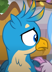 Size: 553x769 | Tagged: safe, derpibooru import, screencap, gallus, silverstream, classical hippogriff, griffon, hippogriff, the hearth's warming club, cropped, male, offscreen character, solo focus