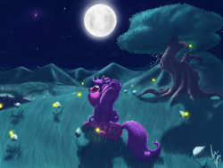 Size: 1400x1050 | Tagged: safe, artist:sameasusual, derpibooru import, oc, oc only, oc:fairy dreams, pony, unicorn, female, horn, moon, night, scenery, stargazing, unicorn oc