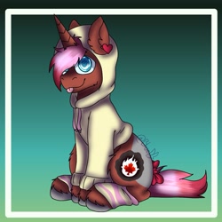 Size: 1439x1439 | Tagged: safe, artist:bluemoon, derpibooru import, oc, oc:heartstring fiddler, pony, :p, bow, clothes, cute, hoodie, old art, old cutie mark, pink mane, tongue, tongue out