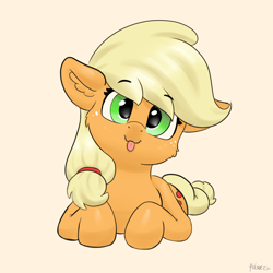 Size: 4000x4000 | Tagged: safe, artist:yelowcrom, derpibooru import, applejack, earth pony, pony, cheek fluff, cute, ear fluff, ears, female, jackabetes, looking at you, mare, silly, silly pony, simple background, solo, tongue, tongue out