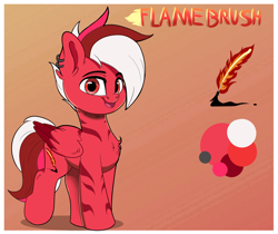 Size: 2290x1920 | Tagged: safe, artist:joaothejohn, derpibooru import, oc, oc:flamebrush, pegasus, pony, chest fluff, cute, looking at you, pegasus oc, reference sheet, simple background, smiling, walking, wings