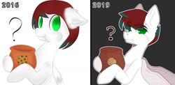 Size: 1280x625 | Tagged: safe, artist:arina-gremyako, derpibooru import, oc, oc only, pegasus, pony, caught, cookie, cookie jar, duo, ear fluff, ears, floppy ears, food, pegasus oc, redraw