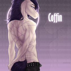 Size: 2000x2000 | Tagged: safe, artist:dementra369, derpibooru import, oc, oc only, oc:coffin, anthro, clothes, male, nudity, partial nudity, scar, solo, topless