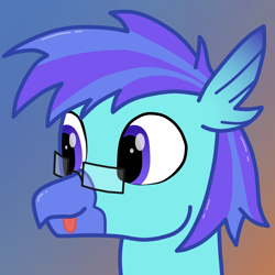 Size: 7000x7000 | Tagged: safe, artist:freestadiumtix, derpibooru import, oc, oc only, oc:devereux, classical hippogriff, hippogriff, :p, beak, blue background, bust, cute, glasses, gradient background, male, ocbetes, orange background, simple background, solo, tongue, tongue out