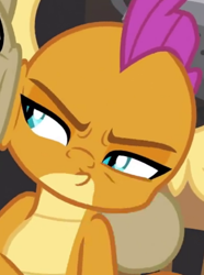 Size: 550x740 | Tagged: safe, derpibooru import, screencap, smolder, dragon, a horse shoe-in, season 9, spoiler:s09, cropped, cute, dragoness, faic, female, frown, smolder is not amused, smolderbetes, smoldere, solo, tsundere, unamused