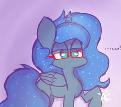 Size: 590x520 | Tagged: safe, artist:angelloveponyheart, derpibooru import, princess luna, alicorn, pony, glasses, lidded eyes, raised hoof, raised leg, solo