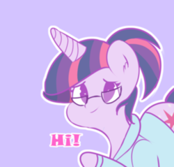 Size: 1700x1624 | Tagged: safe, artist:angelloveponyheart, derpibooru import, twilight sparkle, pony, clothes, female, glasses, hi, mare, outline, simple background, solo, waving at you