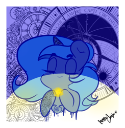 Size: 1170x1194 | Tagged: safe, artist:angelloveponyheart, derpibooru import, princess luna, pony, bust, clock, eyes closed, female, light, mare, solo