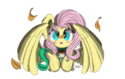 Size: 3300x2100 | Tagged: safe, artist:hisp, derpibooru import, fluttershy, pegasus, pony, autumn, blushing, clothes, coffee, cute, leaves, scarf, simple background, starbucks, transparent background, wings