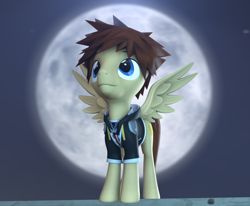 Size: 1308x1080 | Tagged: safe, artist:pika-robo, derpibooru import, pegasus, pony, fanfic:kingdom hearts of harmony, 3d, commission, download at source, downloadable, kingdom hearts, kingdom hearts of harmony, male, moon, night, ponified, solo, sora, source filmmaker