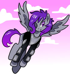 Size: 1280x1365 | Tagged: safe, artist:bagetnik, derpibooru import, oc, oc only, oc:morning glory (project horizons), pegasus, pony, fallout equestria, female, flying, mare, solo