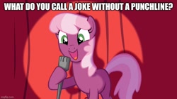 Size: 800x450 | Tagged: safe, derpibooru import, cheerilee, pony, caption, image macro, joke, solo, stand-up comedy, text