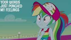 Size: 1920x1080 | Tagged: safe, derpibooru import, edit, edited screencap, editor:quoterific, screencap, rainbow dash, better together, equestria girls, spring breakdown, solo