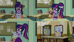 Size: 4400x2475 | Tagged: safe, derpibooru import, edit, edited screencap, editor:quoterific, screencap, princess celestia, principal celestia, sandalwood, sci-twi, twilight sparkle, better together, equestria girls, schedule swap