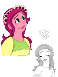 Size: 768x1024 | Tagged: safe, artist:yaboygene, derpibooru import, gloriosa daisy, equestria girls, legend of everfree, bust, portrait, simple background, sketch, sketch dump, smiling, solo, white background