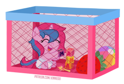 Size: 1000x684 | Tagged: safe, artist:jennieoo, derpibooru import, oc, oc:star sparkle, pony, unicorn, baby, baby pony, ball, beach ball, cube, diaper, female, filly, foal, food, happy, laughing, playpen, show accurate, simple background, smiling, solo, strawberry, transparent background, vector