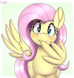 Size: 3319x3500 | Tagged: safe, artist:an-tonio, derpibooru import, fluttershy, pegasus, pony, blushing, cute, daaaaaaaaaaaw, female, looking at you, mare, shyabetes, smiling, solo, wings