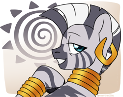 Size: 2515x1984 | Tagged: safe, artist:marthettau, derpibooru import, zecora, zebra, cute, ear piercing, earring, female, grin, jewelry, neck rings, piercing, raised hoof, raised leg, smiling, solo, zecorable