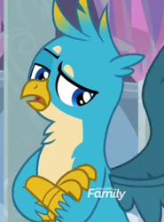 Size: 643x867 | Tagged: safe, derpibooru import, screencap, gallus, griffon, school daze, cropped, crossed arms, gallus is not amused, male, raised eyebrow, solo, unamused