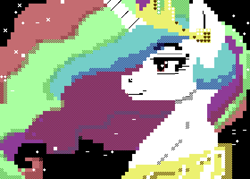 Size: 560x400 | Tagged: safe, alternate version, artist:thelunarmoon, derpibooru import, princess celestia, alicorn, pony, bust, female, heart, heart eyes, mare, peytral, pixel art, smiling, solo, sparkles, wingding eyes