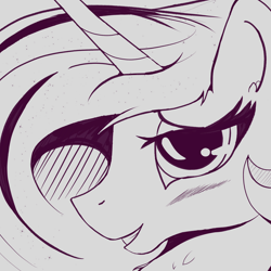 Size: 3000x3000 | Tagged: safe, artist:enonnnymous, derpibooru import, princess celestia, blushing, bust, monochrome, portrait, sketch, solo