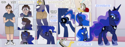 Size: 9000x3400 | Tagged: safe, artist:axiomtf, artist:lunchiepanda, derpibooru import, discord, princess luna, alicorn, human, art shift, brainwashing, butt, canterlot castle, clothes, crown, human to pony, hypnosis, jewelry, male to female, mental shift, moonbutt, regalia, royalty, rule 63, shirt, shoes, shorts, show accurate, species swap, transformation, transformation sequence, transgender transformation