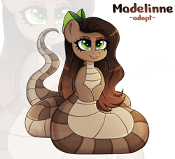 Size: 2744x2500 | Tagged: safe, artist:madelinne, derpibooru import, oc, oc only, lamia, original species, pony, adoptable, adoptable open, female, long hair, mare, simple background, solo, zoom layer