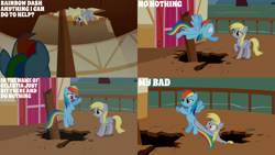 Size: 4400x2475 | Tagged: safe, derpibooru import, edit, edited screencap, editor:quoterific, screencap, derpy hooves, rainbow dash, pegasus, pony, the last roundup, angry, duo, duo female, female, flying, mare