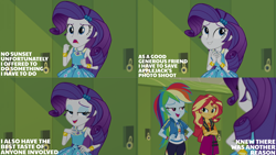 Size: 4400x2475 | Tagged: safe, derpibooru import, edit, edited screencap, editor:quoterific, screencap, rainbow dash, rarity, sunset shimmer, human, equestria girls, equestria girls series, holidays unwrapped, spoiler:eqg series (season 2), crossed arms, eyebrows, eyeshadow, female, frown, grin, hand on hip, high res, looking at each other, looking at someone, makeup, o come all ye squashful, open mouth, open smile, smiling, smiling at each other, talking, trio, trio female
