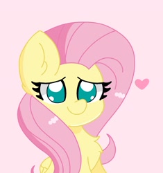 Size: 1718x1831 | Tagged: safe, artist:cinematic-fawn, derpibooru import, fluttershy, pony, chest fluff, cute, female, mare, pink background, shyabetes, simple background, smiling, solo