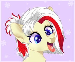 Size: 2048x1681 | Tagged: safe, artist:freyamilk, derpibooru import, oc, oc only, oc:redsun, pegasus, pony, blue eyes, catching snowflakes, pegasus oc, snow, snowfall, snowflake, solo, tongue, tongue out