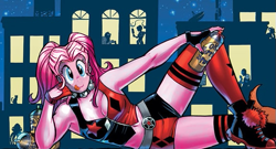 Size: 575x310 | Tagged: safe, derpibooru import, edit, pinkie pie, 1000 hours in gimp, cosplay, costume, dc comics, harley quinn, pinkie quinn, spray can