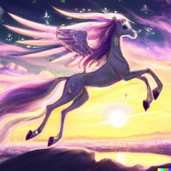 Size: 1024x1024 | Tagged: safe, derpibooru import, machine learning generated, princess celestia, alicorn, pony, cloud, dall-e 2, female, flying, mare, realistic horse legs, spread wings, sunset, wings