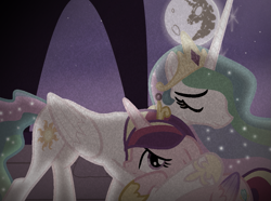 Size: 965x719 | Tagged: safe, artist:hate-love12, derpibooru import, princess cadance, princess celestia, pony, base used, mare in the moon, moon, younger