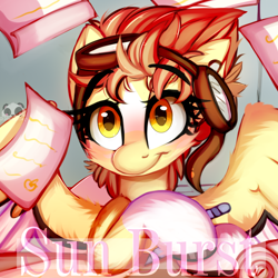 Size: 1500x1500 | Tagged: safe, artist:2pandita, derpibooru import, oc, oc:sun burst, pegasus, pony, female, goggles, mare, solo