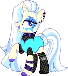 Size: 1853x2056 | Tagged: safe, artist:kurosawakuro, derpibooru import, oc, oc only, pony, unicorn, base used, clothes, ear piercing, earring, female, fishnets, jewelry, leotard, magical lesbian spawn, mare, offspring, parent:coloratura, parent:vinyl scratch, piercing, simple background, solo, transparent background