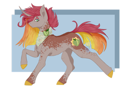 Size: 1280x906 | Tagged: safe, artist:draquonex, derpibooru import, oc, oc only, oc:dawn jubilee, pony, unicorn, bandana, female, mare, offspring, parent:big macintosh, parent:tempest shadow, parents:tempestmac, simple background, solo, transparent background, watermark