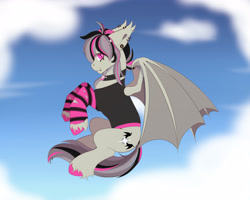 Size: 5315x4252 | Tagged: safe, artist:creed larsen, derpibooru import, oc, oc:gravel shine, bat pony, clothes, commission, piercing, sketch, solo, stockings, thigh highs, wings