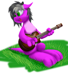 Size: 2176x2352 | Tagged: safe, artist:dianetgx, derpibooru import, oc, oc:diane tgx, dracony, dragon, hybrid, acoustic guitar, grass, guitar, looking back, musical instrument, simple background, singing, sitting, smiling, white background