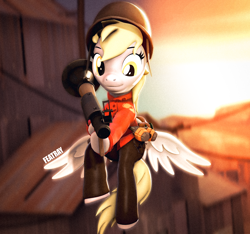 Size: 2400x2250 | Tagged: safe, artist:featray, derpibooru import, derpy hooves, pegasus, 3d, looking at you, soldier, soldier pony, source filmmaker, team fortress 2