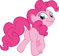 Size: 797x756 | Tagged: safe, derpibooru import, pinkie pie, earth pony, pony, balloonbutt, butt, female, grin, looking at you, looking back, looking back at you, mare, raised hoof, raised leg, simple background, smile hd, smiling, solo, transparent background