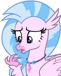 Size: 688x858 | Tagged: safe, derpibooru import, edit, edited screencap, screencap, silverstream, classical hippogriff, hippogriff, pony, the hearth's warming club, background removed, female, looking to side, looking to the left, mare, one leg raised, pink skin, png, sad, simple background, solo, standing, transparent background
